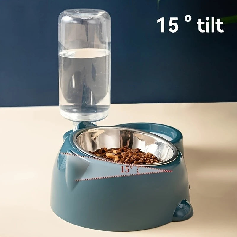 Comedero y dispensador de agua automático para mascotas, sistema de alimentación integrado para gatos y perros, no necesita pilas ni electricidad, boca inclinada.