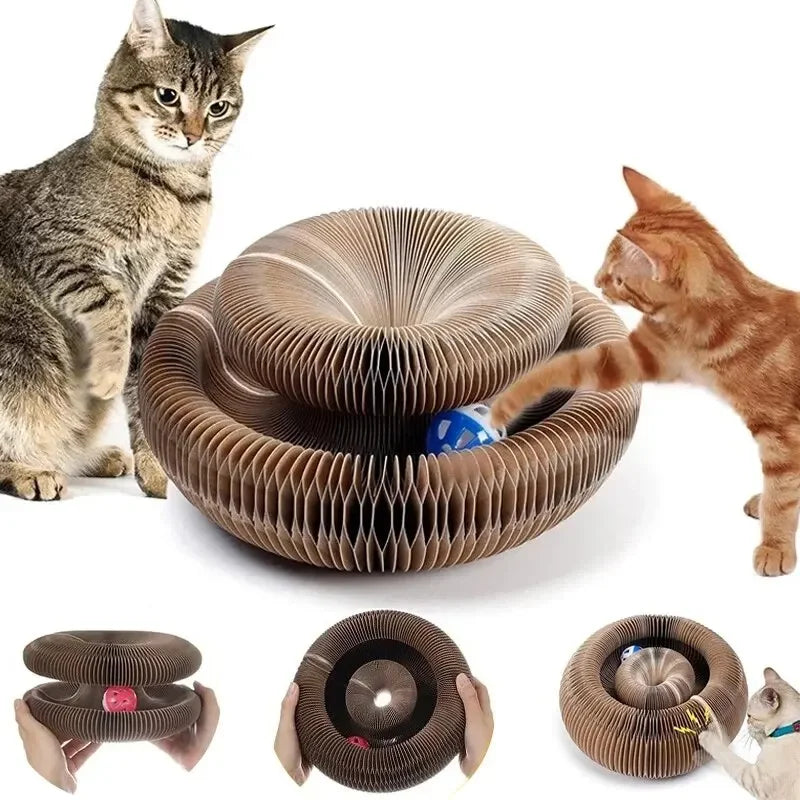Juguete mágico para gatos: rascador con pelota, garras afiladas, estructura para trepar, rascador redondo de cartón corrugado para gatitos.