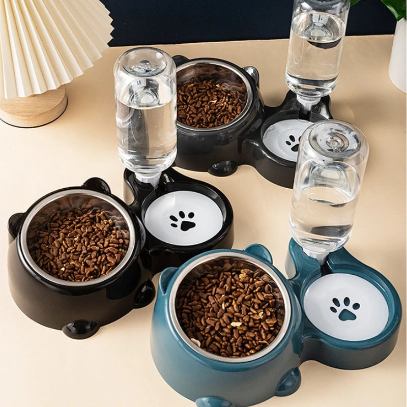 Comedero y dispensador de agua automático para mascotas, sistema de alimentación integrado para gatos y perros, no necesita pilas ni electricidad, boca inclinada.