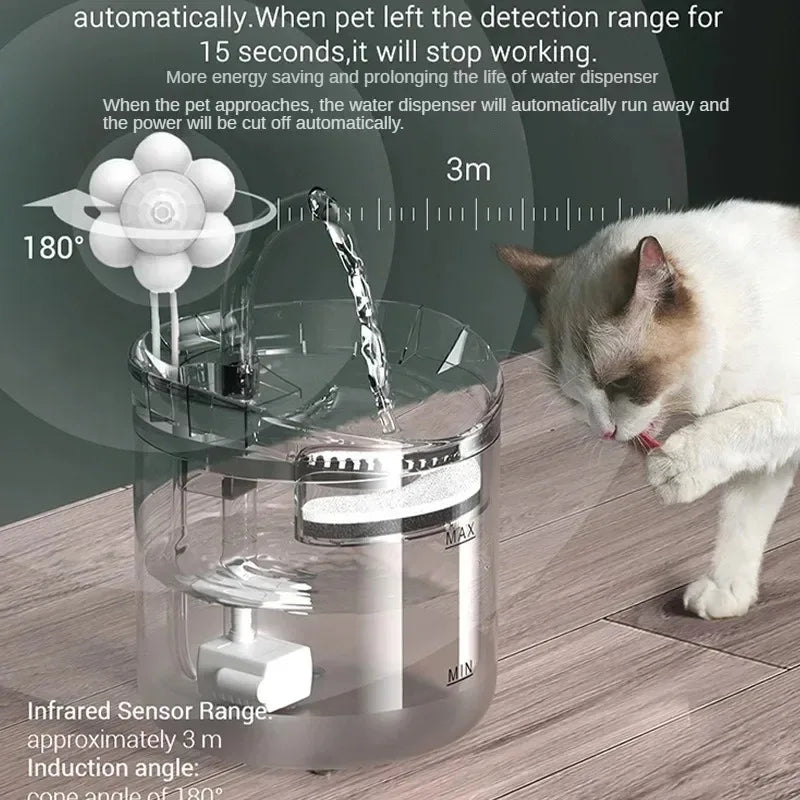Dispensador automático de agua para mascotas, filtro de fuente de agua potable con sensor para gatos y perros, agua potable de circulación automática para mascotas.