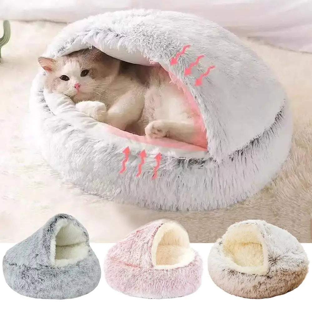 Cama para mascotas 2 en 1 de felpa suave de 50 cm con funda, cama redonda para gatos, colchón para cachorros, nido cálido para dormir para gatos y perros pequeños.