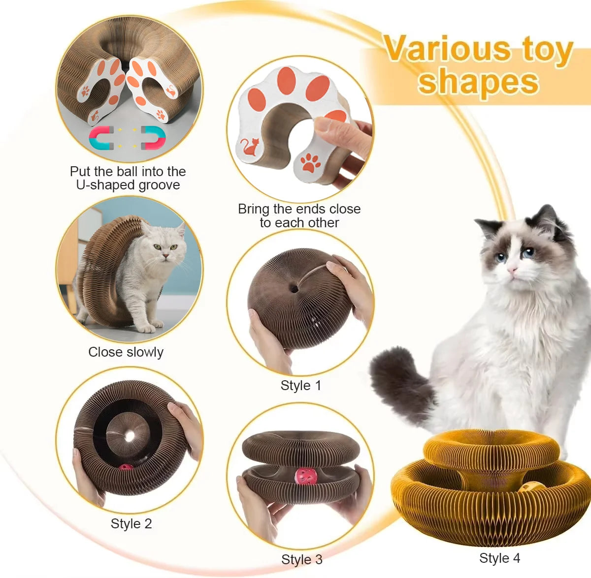 Juguete mágico para gatos: rascador con pelota, garras afiladas, estructura para trepar, rascador redondo de cartón corrugado para gatitos.