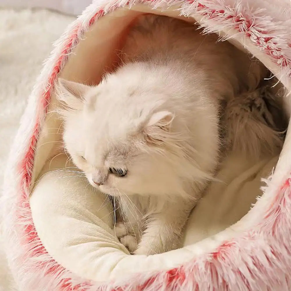 Cama para mascotas 2 en 1 de felpa suave de 50 cm con funda, cama redonda para gatos, colchón para cachorros, nido cálido para dormir para gatos y perros pequeños.