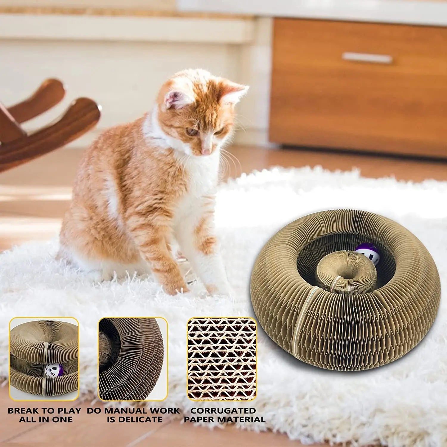 Juguete mágico para gatos: rascador con pelota, garras afiladas, estructura para trepar, rascador redondo de cartón corrugado para gatitos.