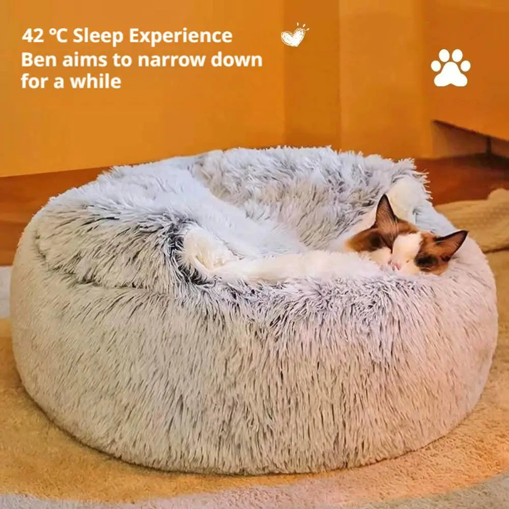 Cama para mascotas 2 en 1 de felpa suave de 50 cm con funda, cama redonda para gatos, colchón para cachorros, nido cálido para dormir para gatos y perros pequeños.