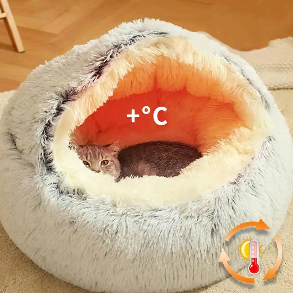 Cama para mascotas 2 en 1 de felpa suave de 50 cm con funda, cama redonda para gatos, colchón para cachorros, nido cálido para dormir para gatos y perros pequeños.
