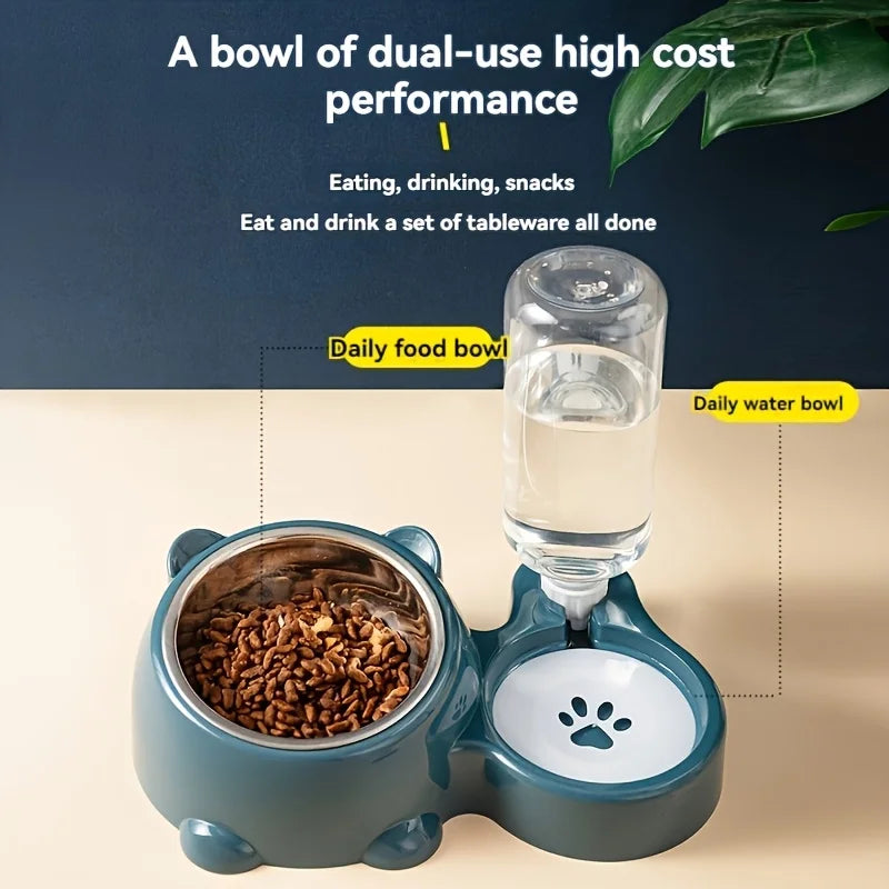 Comedero y dispensador de agua automático para mascotas, sistema de alimentación integrado para gatos y perros, no necesita pilas ni electricidad, boca inclinada.