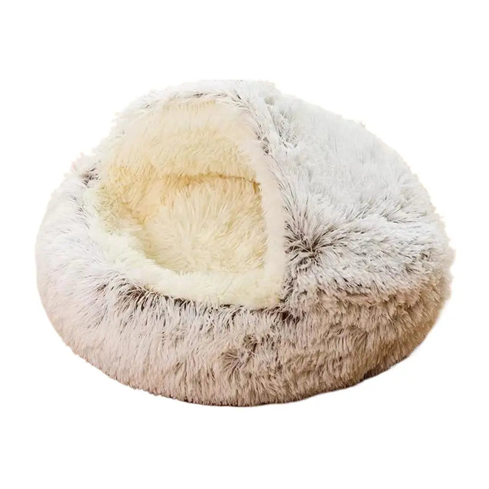 Cama para mascotas 2 en 1 de felpa suave de 50 cm con funda, cama redonda para gatos, colchón para cachorros, nido cálido para dormir para gatos y perros pequeños.